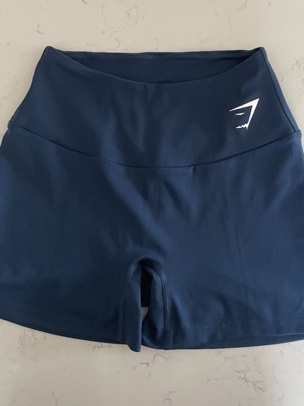 Gymshark Activewear Pull On Tights Style Poly Elastane Shorts Blue & White Sz S
